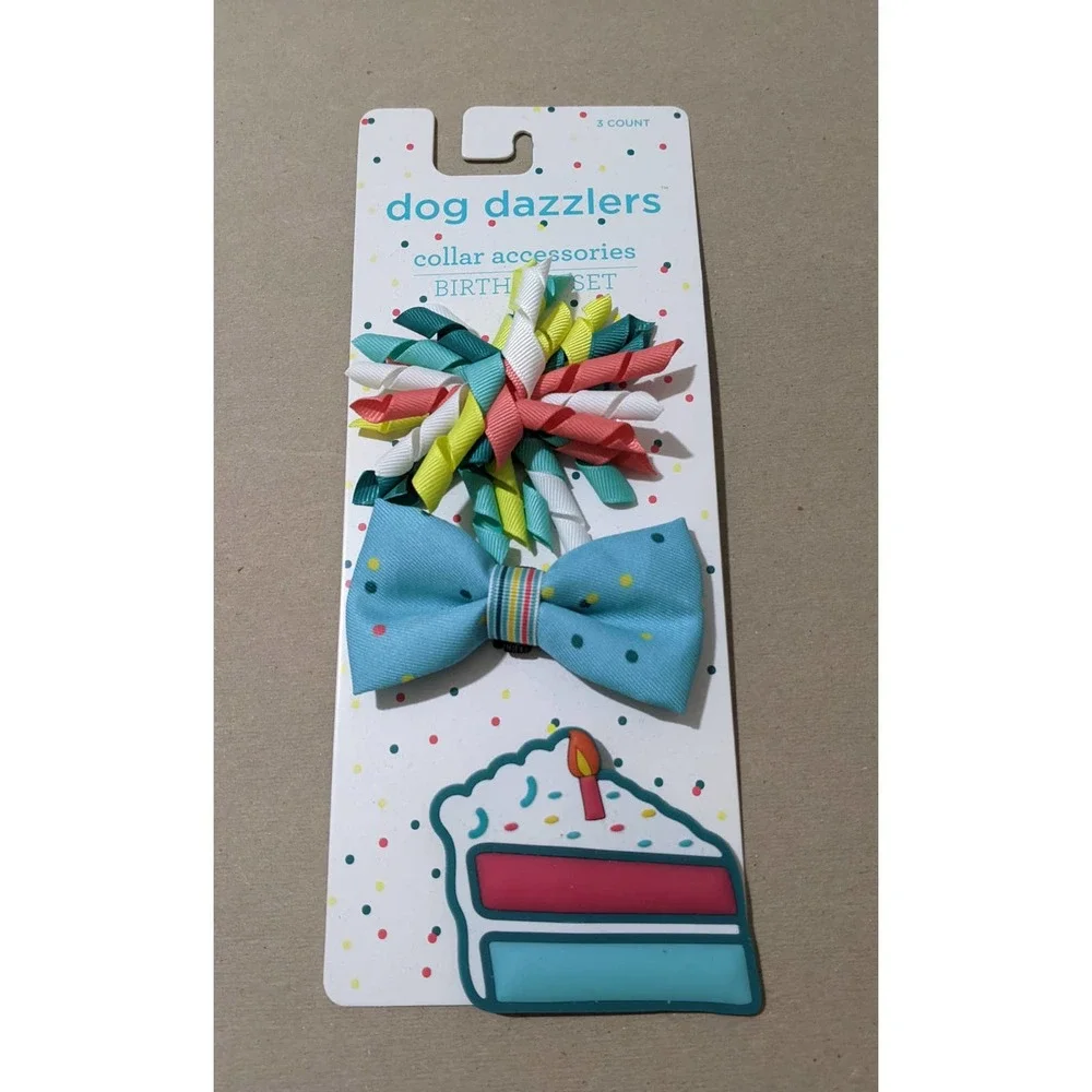 Dog Puppy Dazzlers Collar Accessories Birthday 3 Piece Set cake bow ribbon